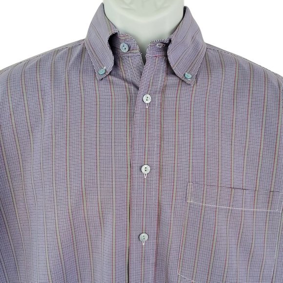 Bugatchi Shirt Men's M Blue Striped Houndstooth Button Pocket Drop Tail Cotton - Picture 12 of 15